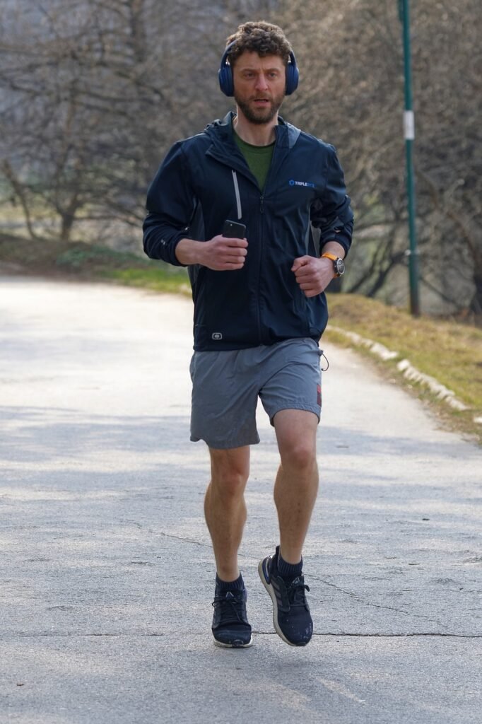man, fitness, running, earphones, smartphone, sports, park, exercise, jogging